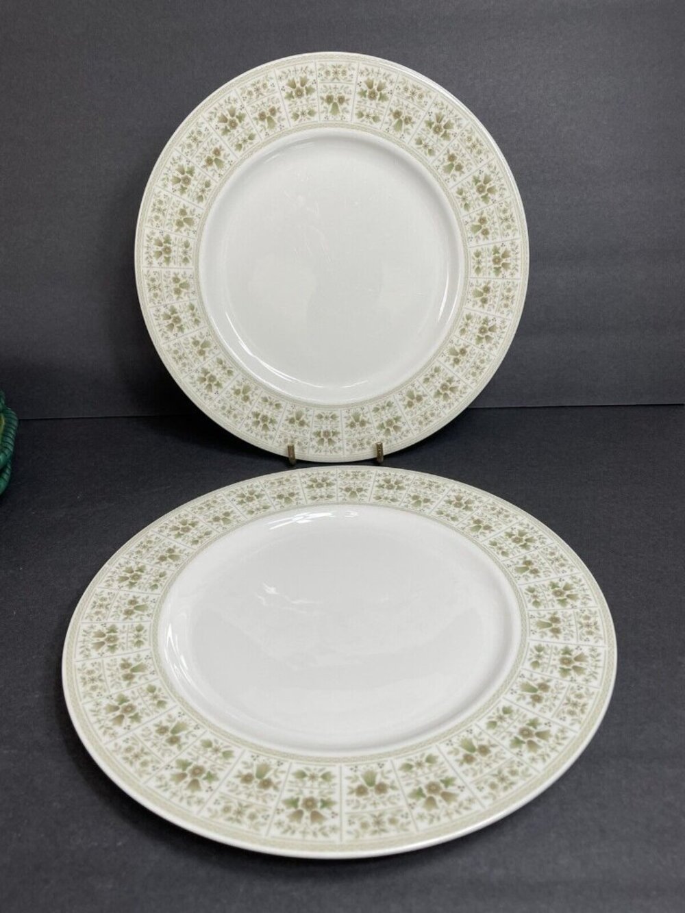 Pair of Royal Doulton Samarra 10.5" Dinner Plates Vintage Green
